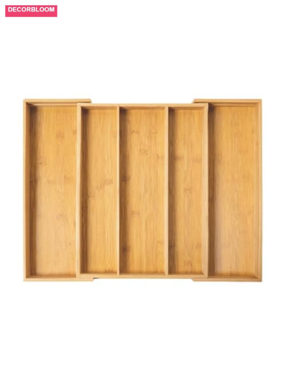 Expandable Bamboo Drawer Organizer Utensil Tray 5 Compartment